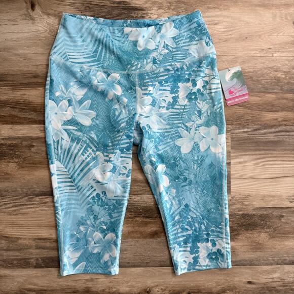 Reel Legends Beach Pro Capri Leggings Blue Floral Tropical Print Size XL NWT - Picture 1 of 6